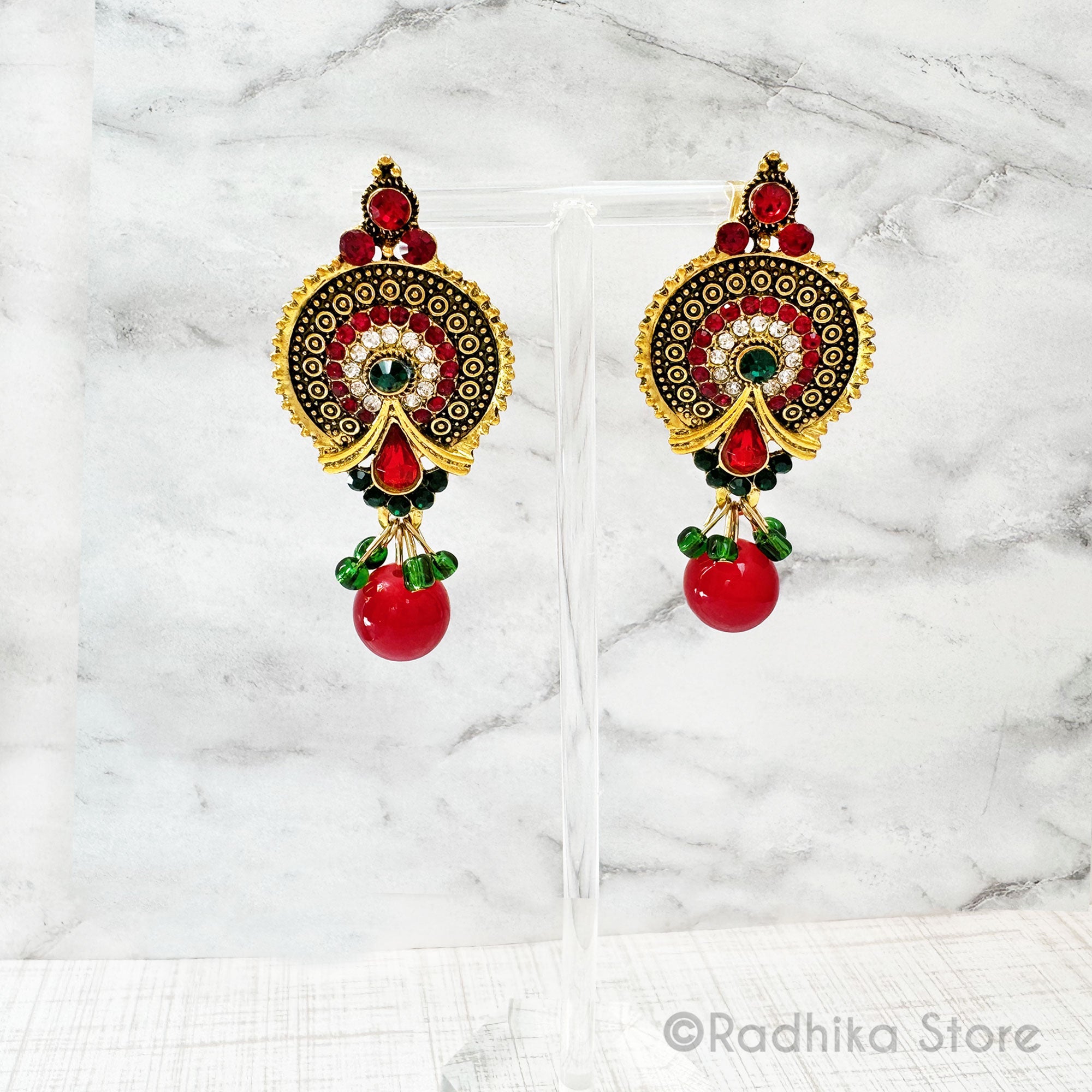 Vedic Style Cherry Drop - Earrings