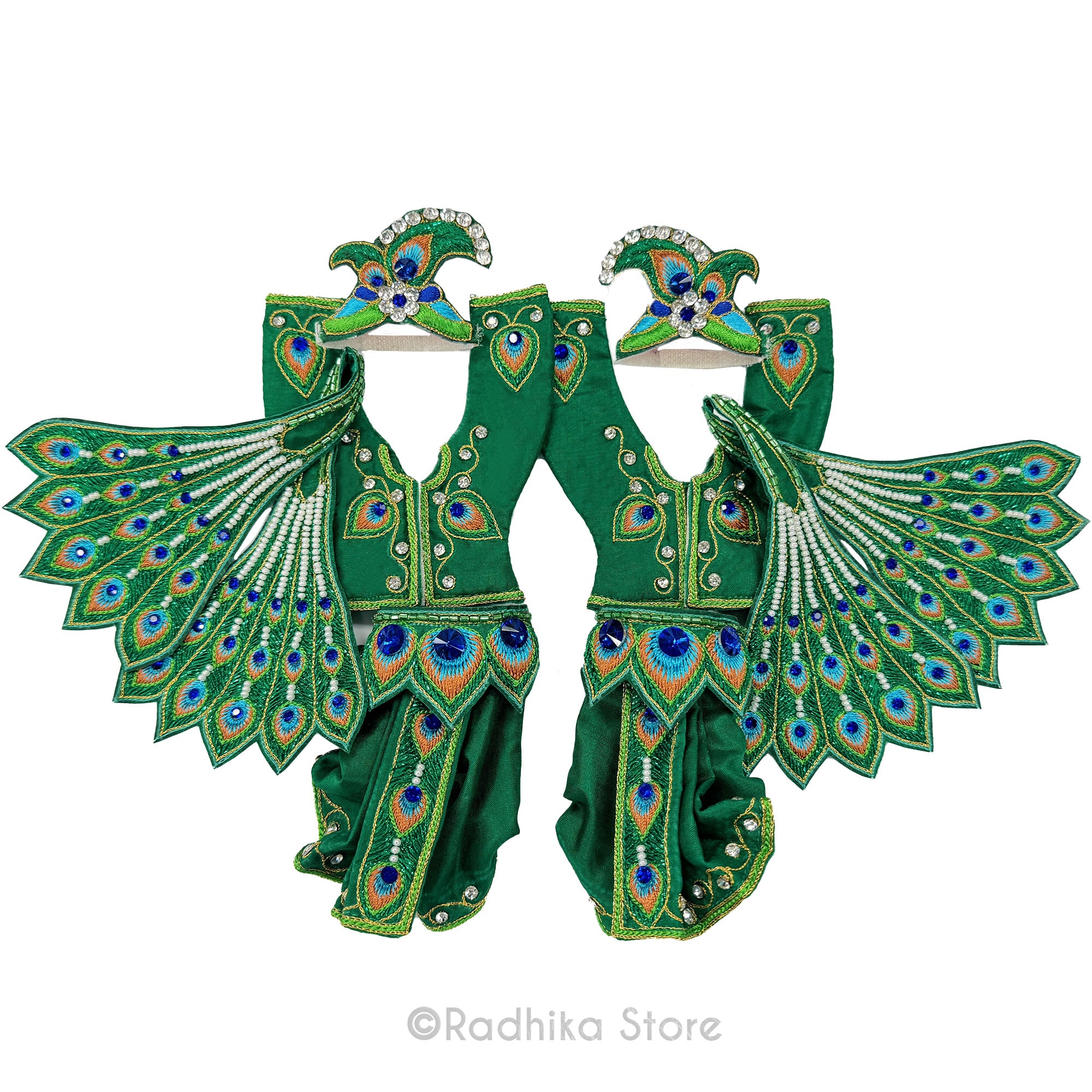 Peacock Dance - Green - Silk - Gaura Nitai Deity Outfit