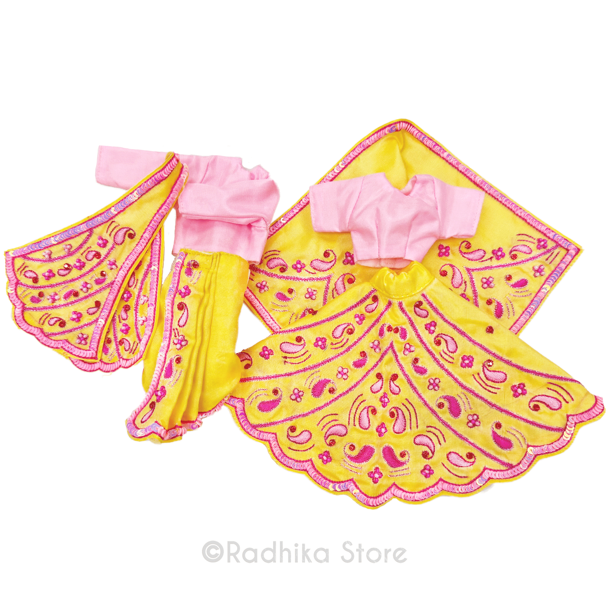 Eternal Friendship And Love - Light Yellow and Pink - Silk - Radha Krishna Deity Outfit