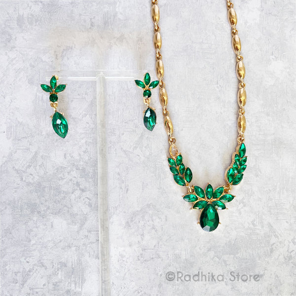 Aella Crystal & Emerald Necklace & Earring Set By Jaipur Rose Luxury Indian  Jewelry Online | Jaipur Rose