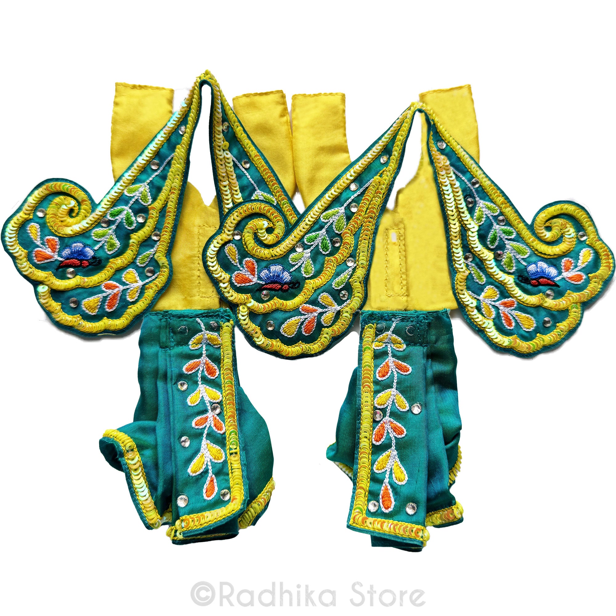 Ter Kadamba Butterflies - Teal Green and Yellow - Silk - Gaura Nitai Deity Outfit