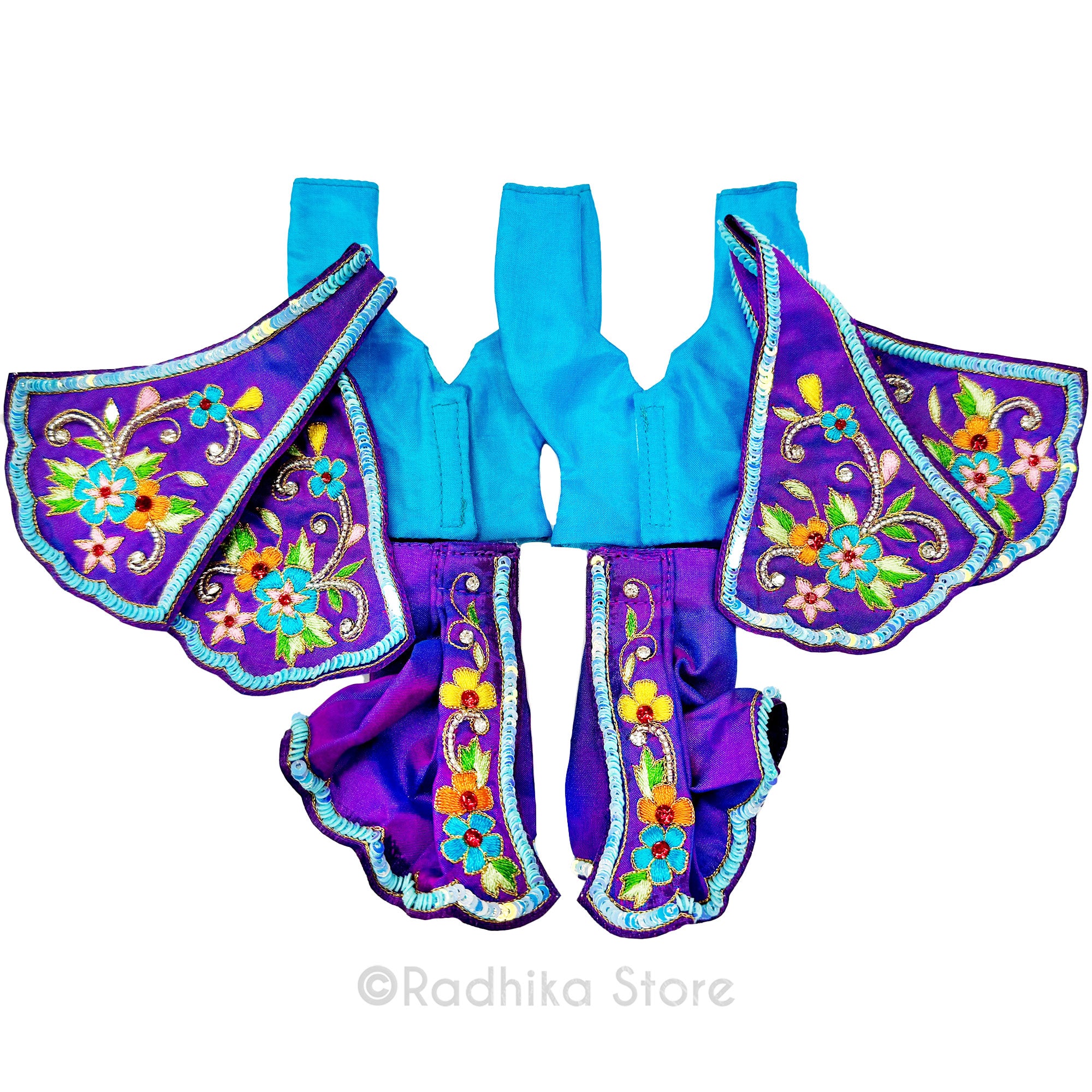 Flowers in Radha Kund - Purple and Turquoise Blue - Silk - Gaura Nitai Deity Outfit