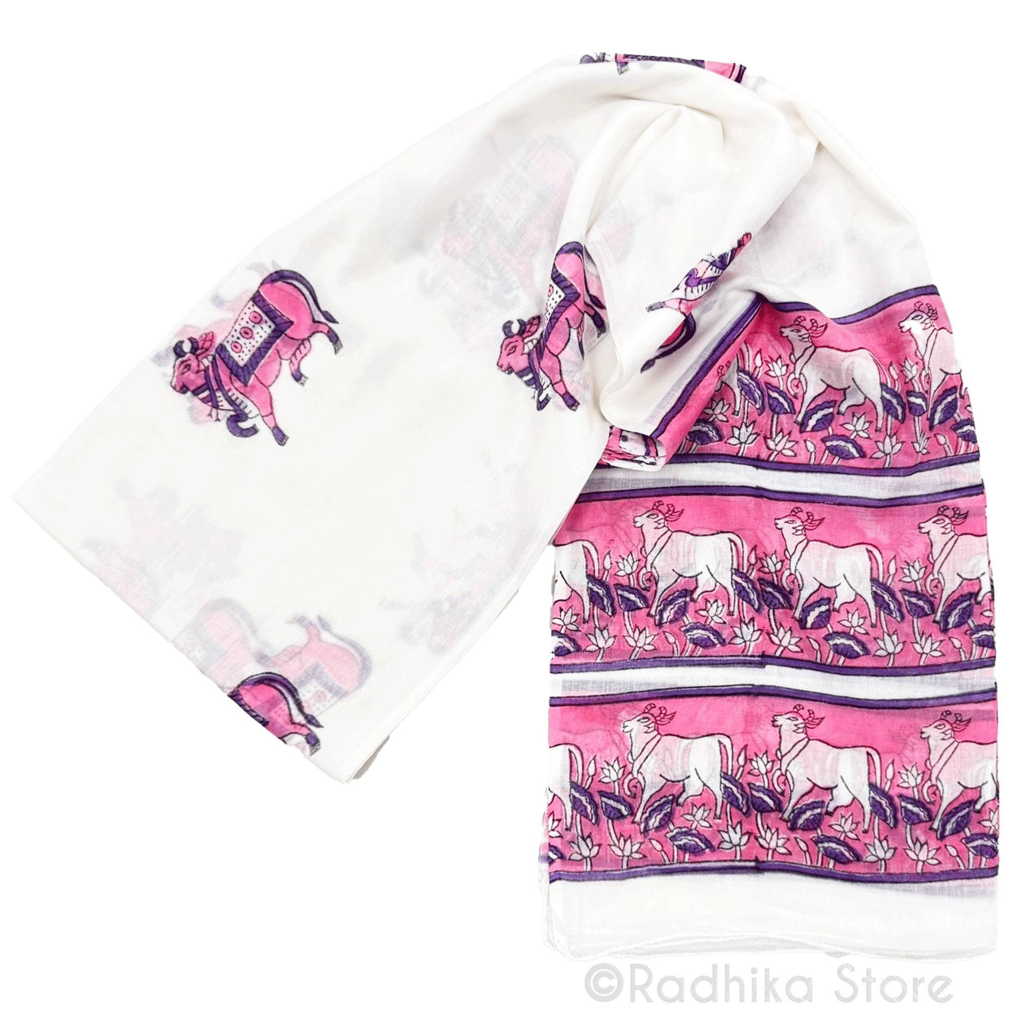 Govardhana Surabhi Cows - Pink and Purple-Cotton Chadar