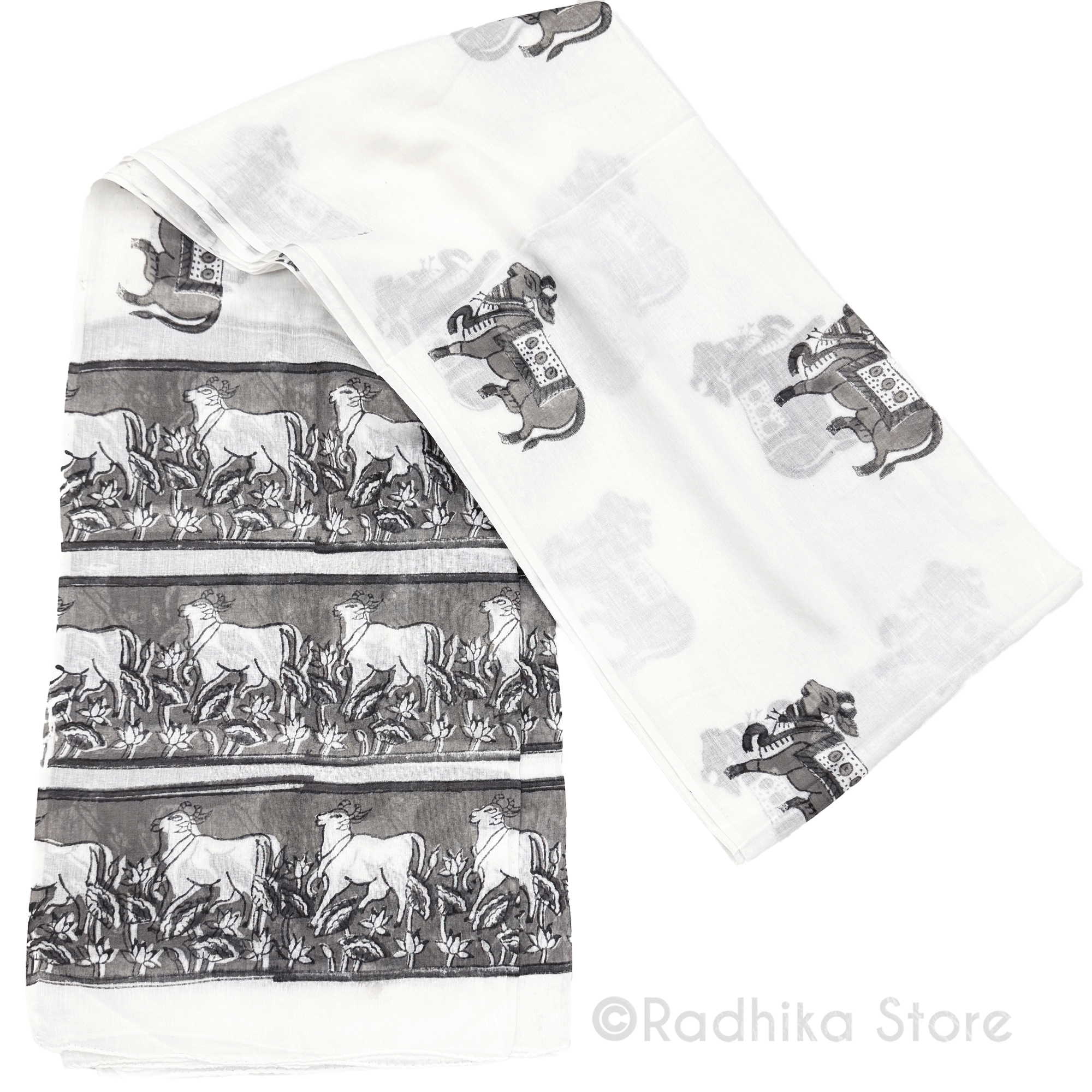 Govardhana Surabhi Cows - Gray-Cotton Chadar