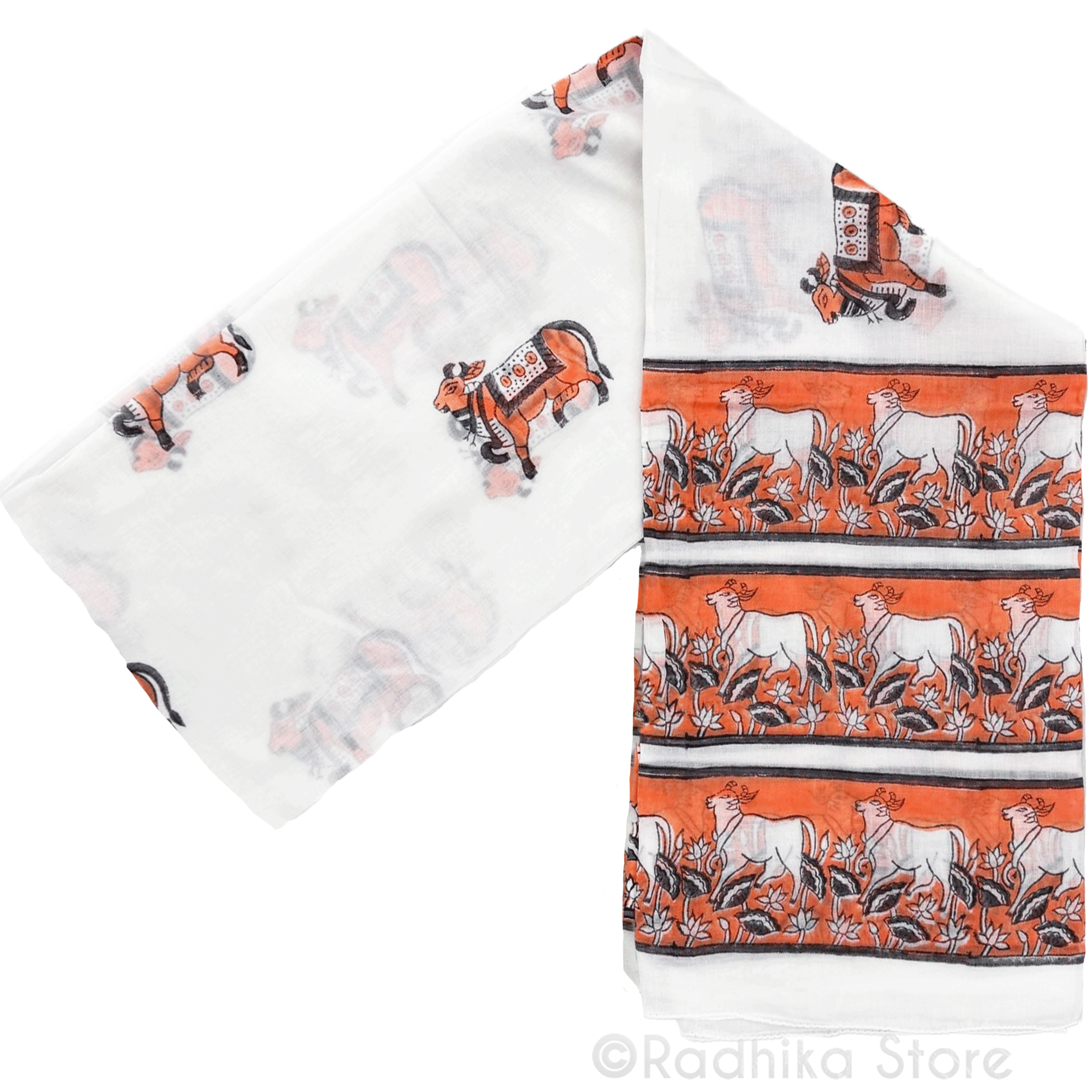 Govardhana Surabhi Cows - Orange-Cotton Chadar