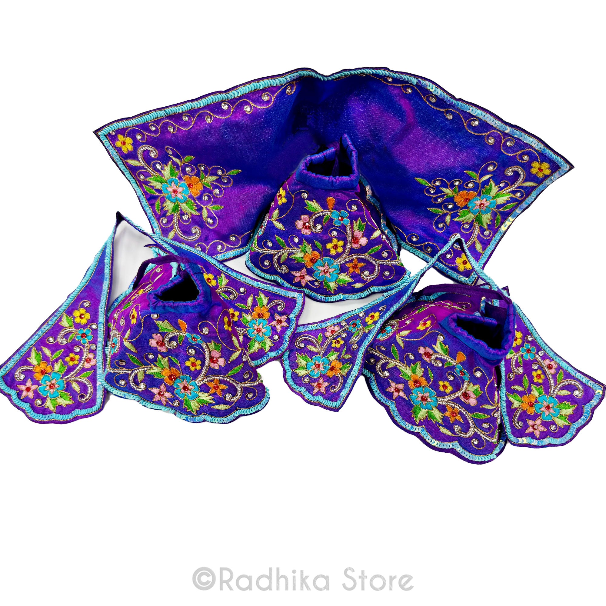 Flowers in Radha Kund - Purple  - Silk - Jagannath Baladeva Subhadra Deity Outfit