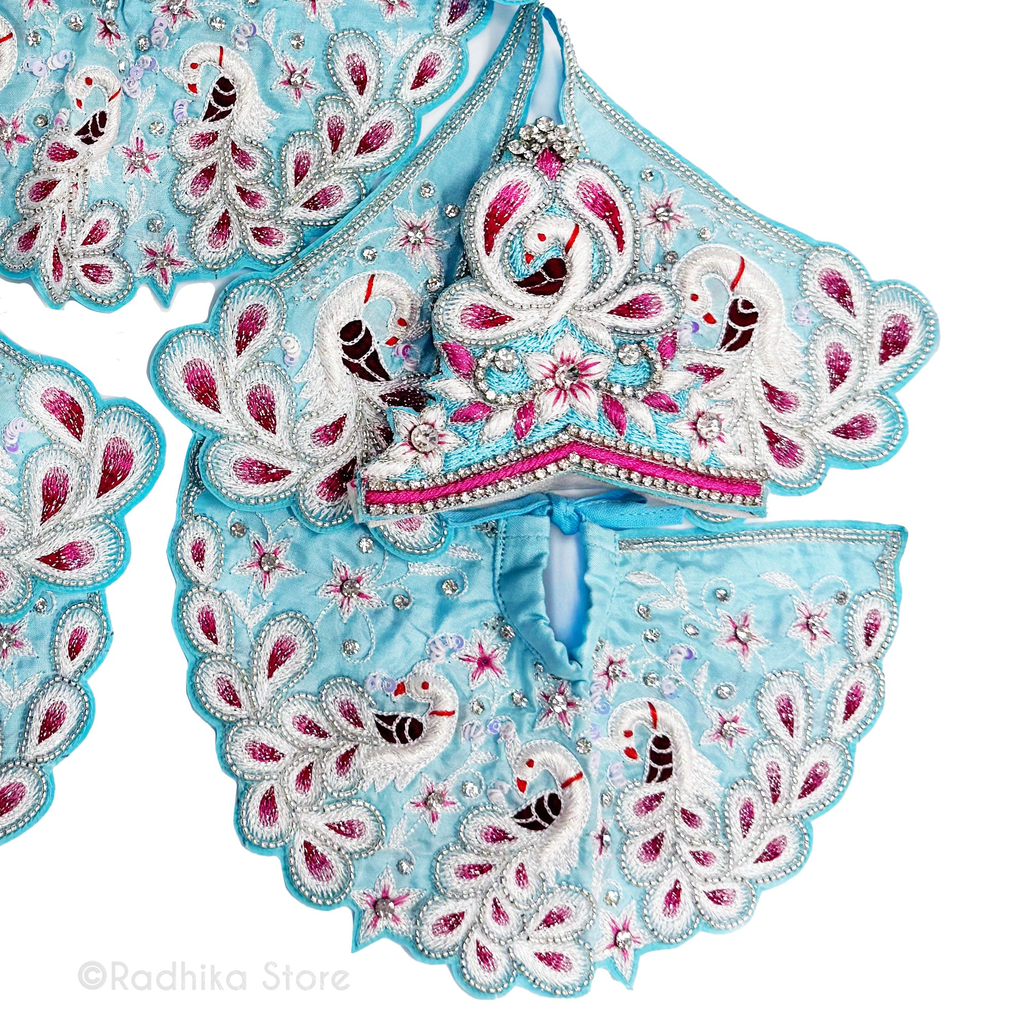 Baladevas White Peacocks - Baby Blue - Silk - Jagannath Baladeva Subhadra Deity Outfit