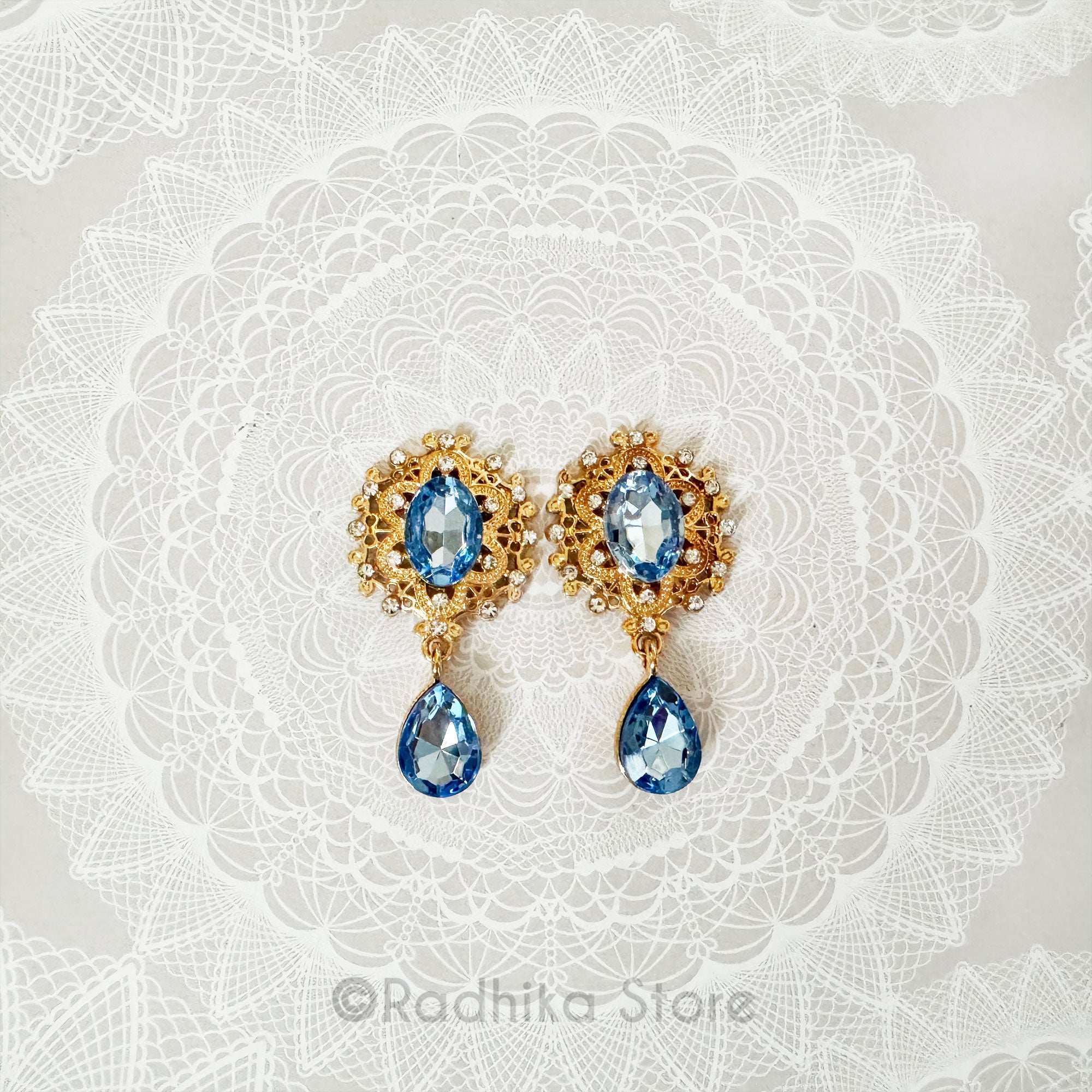 Krishna Blue Teardrop Flat back Deity Earrings