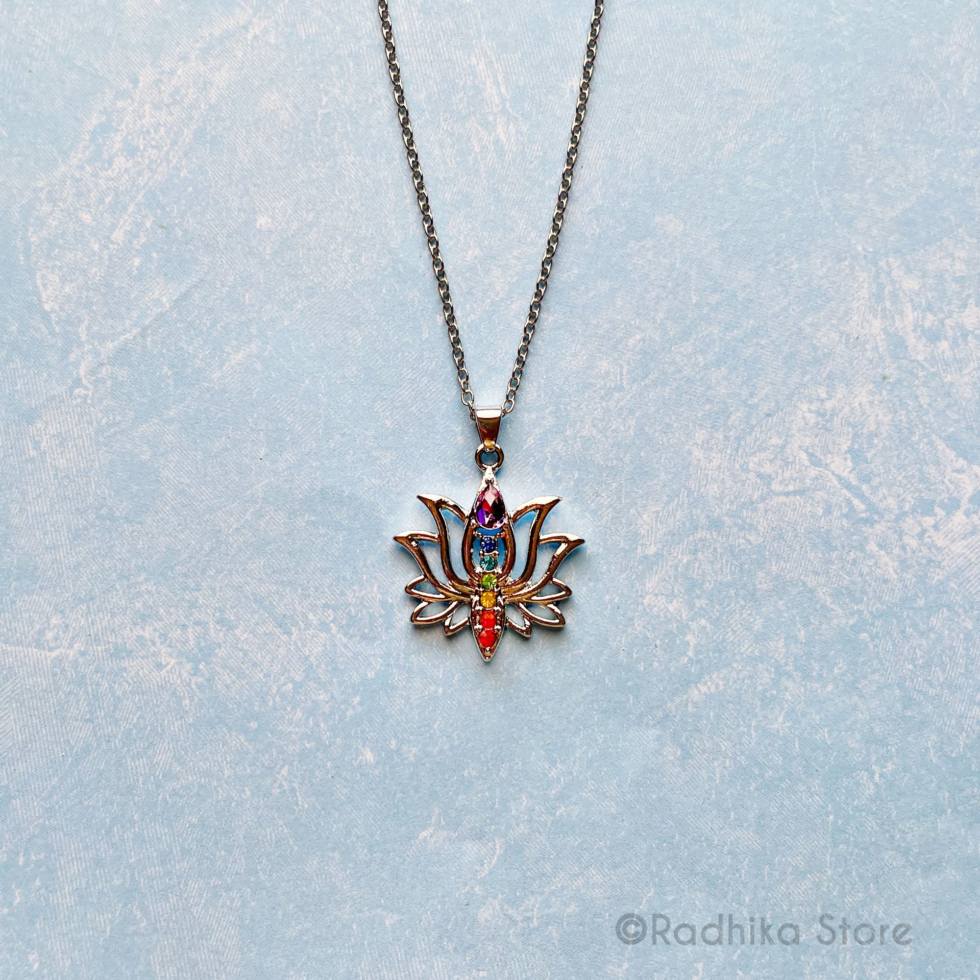 Lotus With Chakra Color Crystals-Necklace/ Pendant