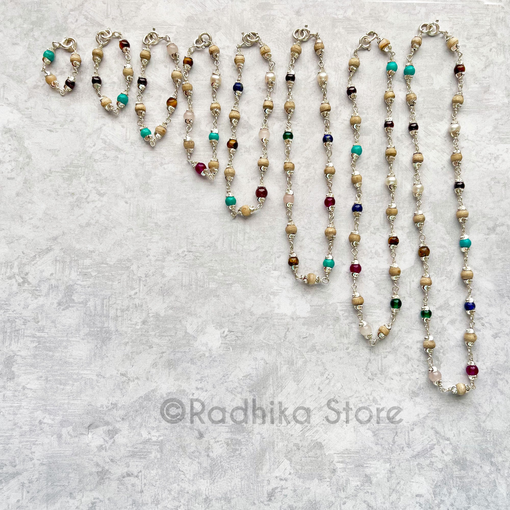 Semi Precious Stones Silver Tulsi Deity Necklace