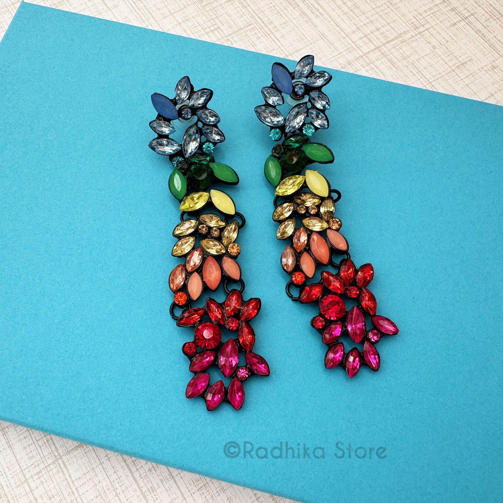 Large Colorful Rhinestone - Earrings