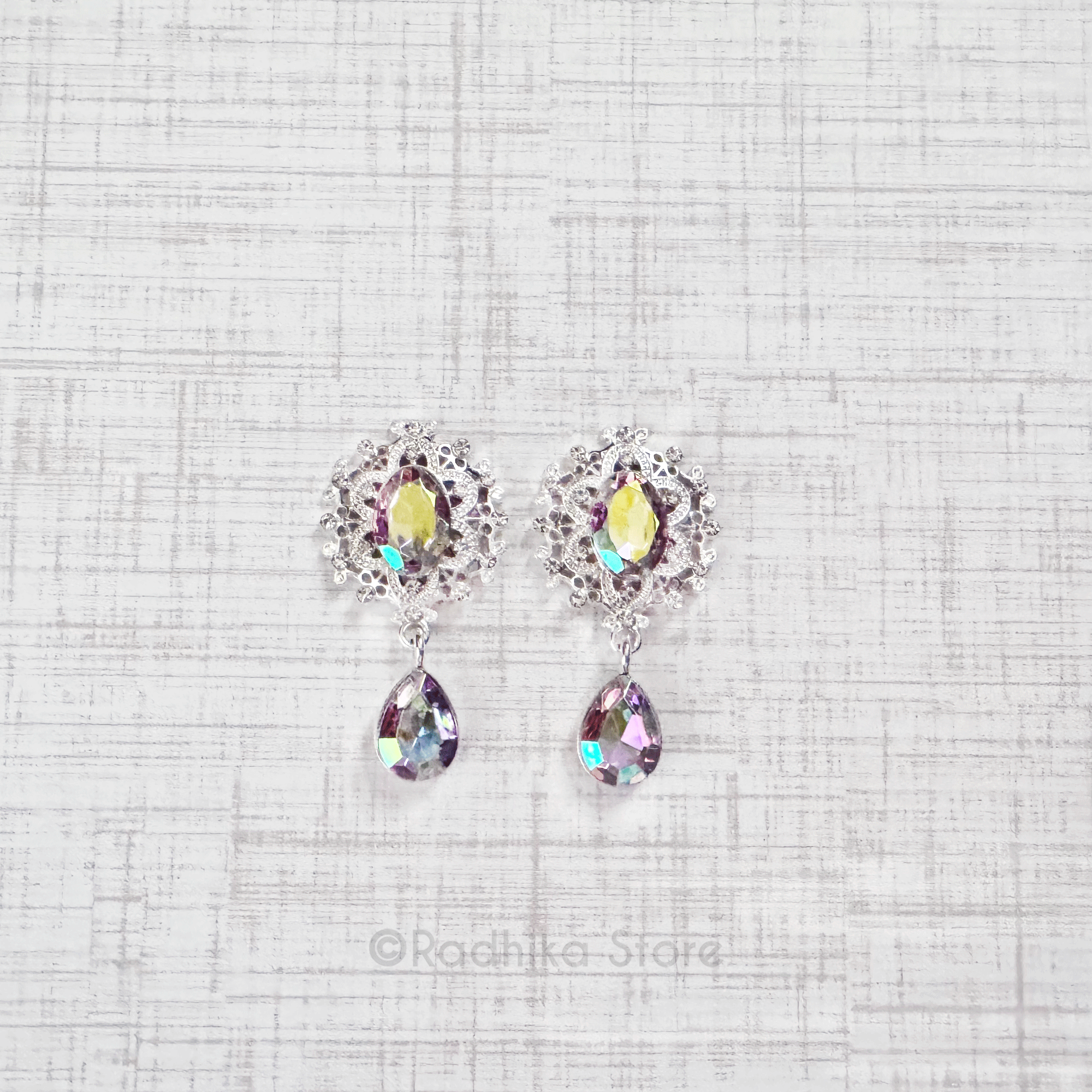 Teardrop - Flat back Deity Earrings - Silvery Opalescent