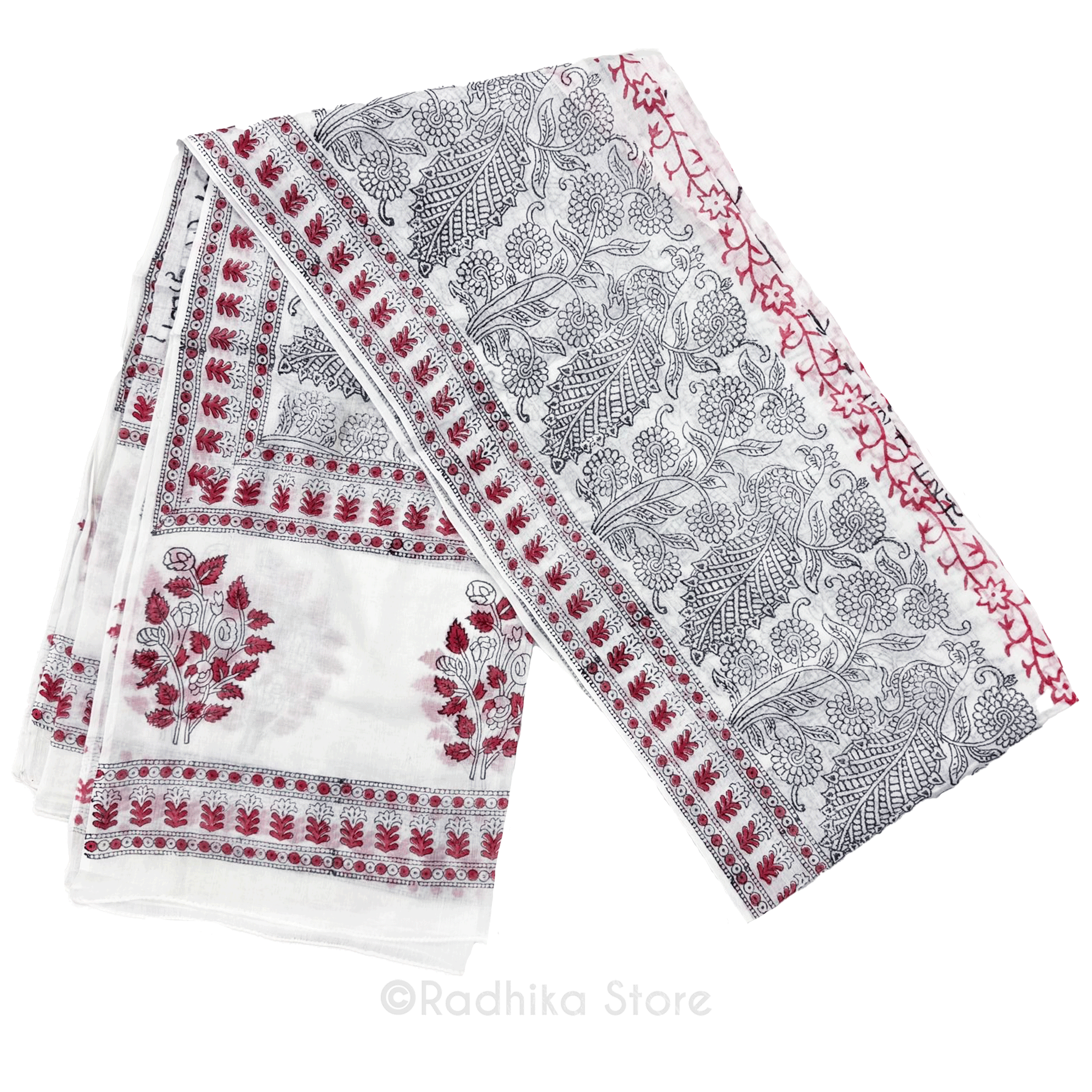 Maha Mantra Chadar - White and Red - Vrindavan Peacocks