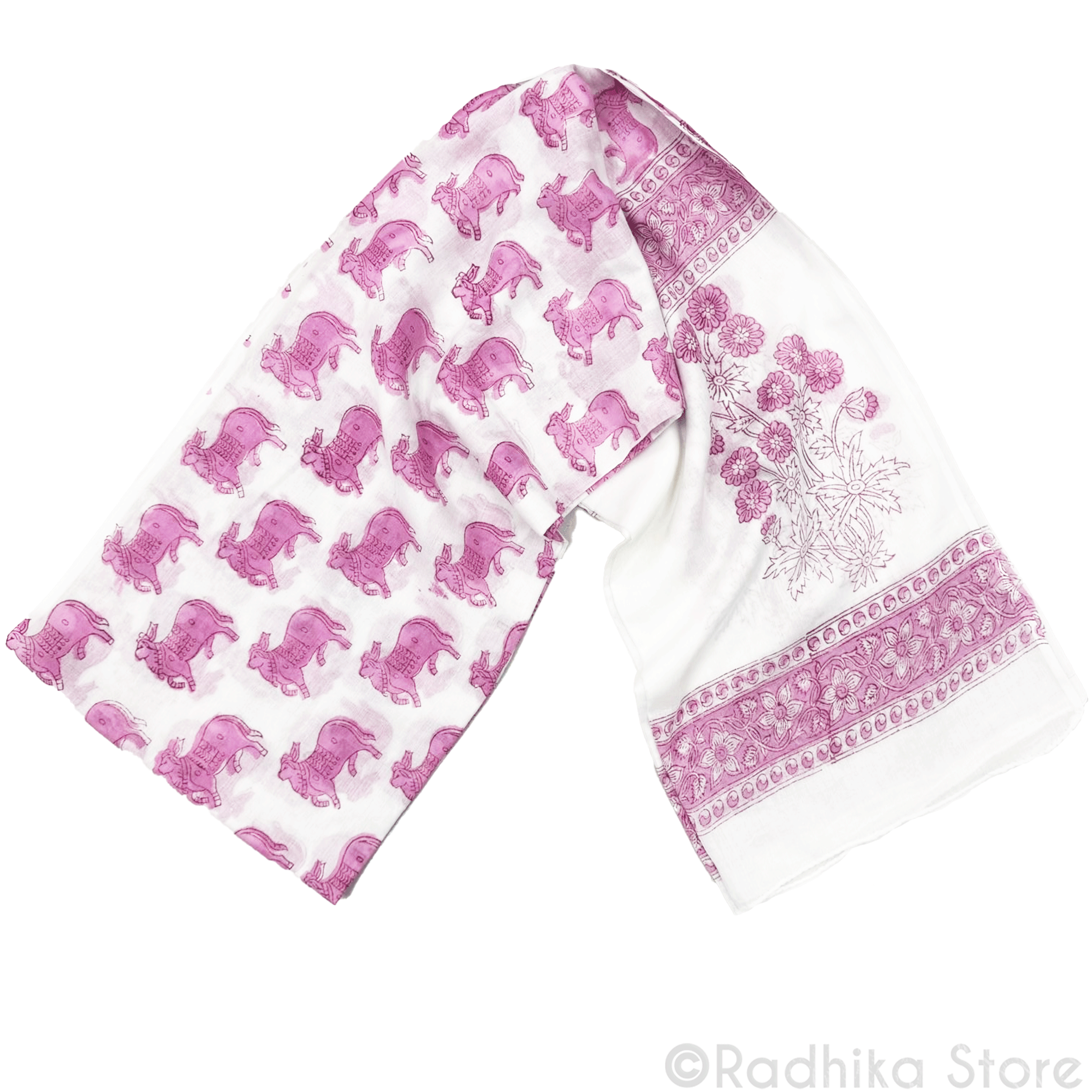 Vrindavan Pink Cows- Cotton-Chadar