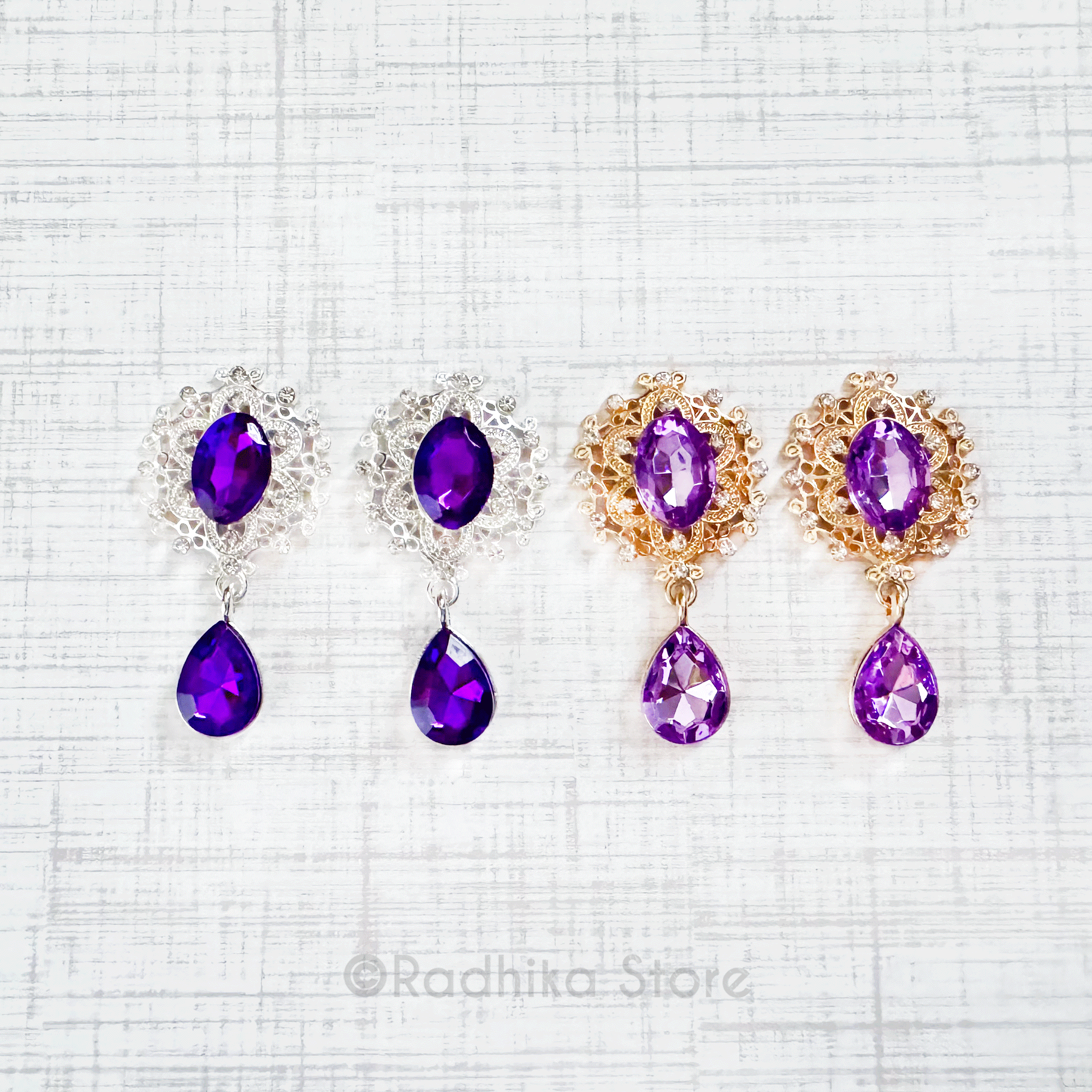 Teardrop - Flat back Deity Earrings - Purples