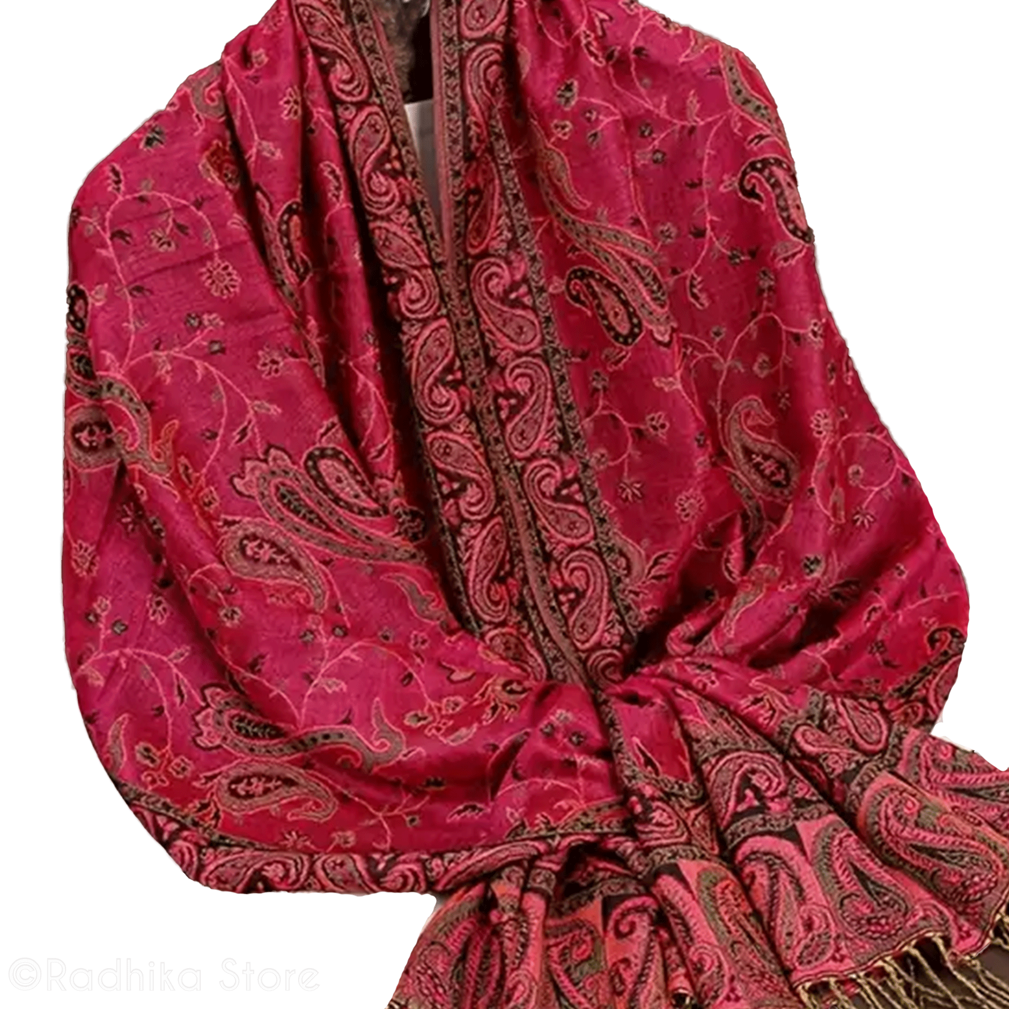 Tapestry Look- Jacquard - Chadar - With Paisley Design - Rani Pink