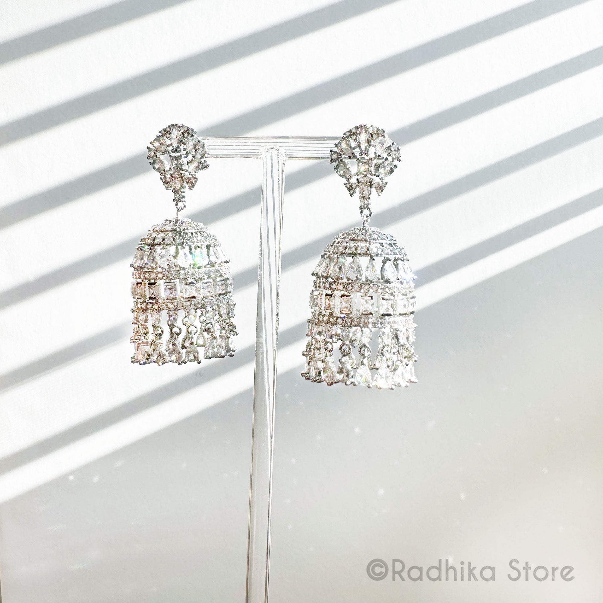 Silver Plated Zircon Crystal - Temple Bells Earrings