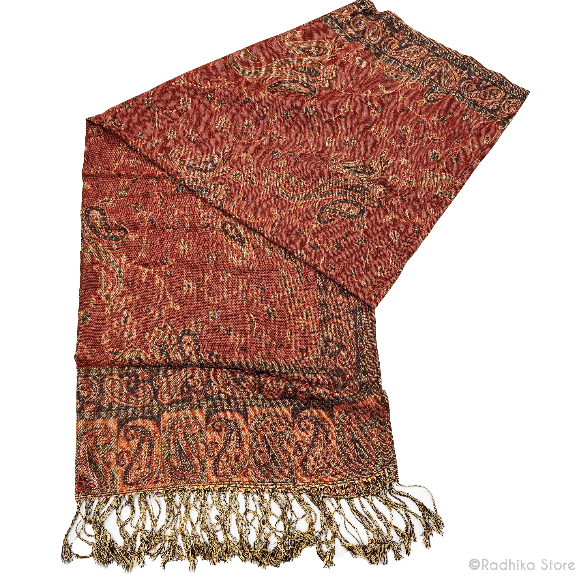 Tapestry Look- Jacquard - Chadar - With Paisley Design - Rust Color