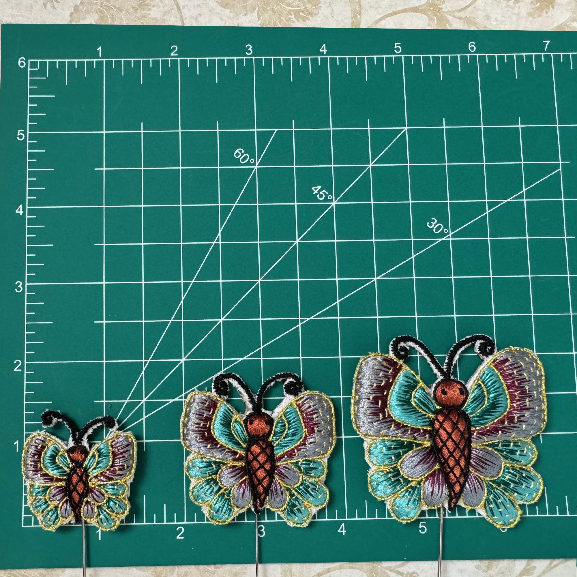 Butterflies - Teal - Embroidery Turban Pins Set of 2