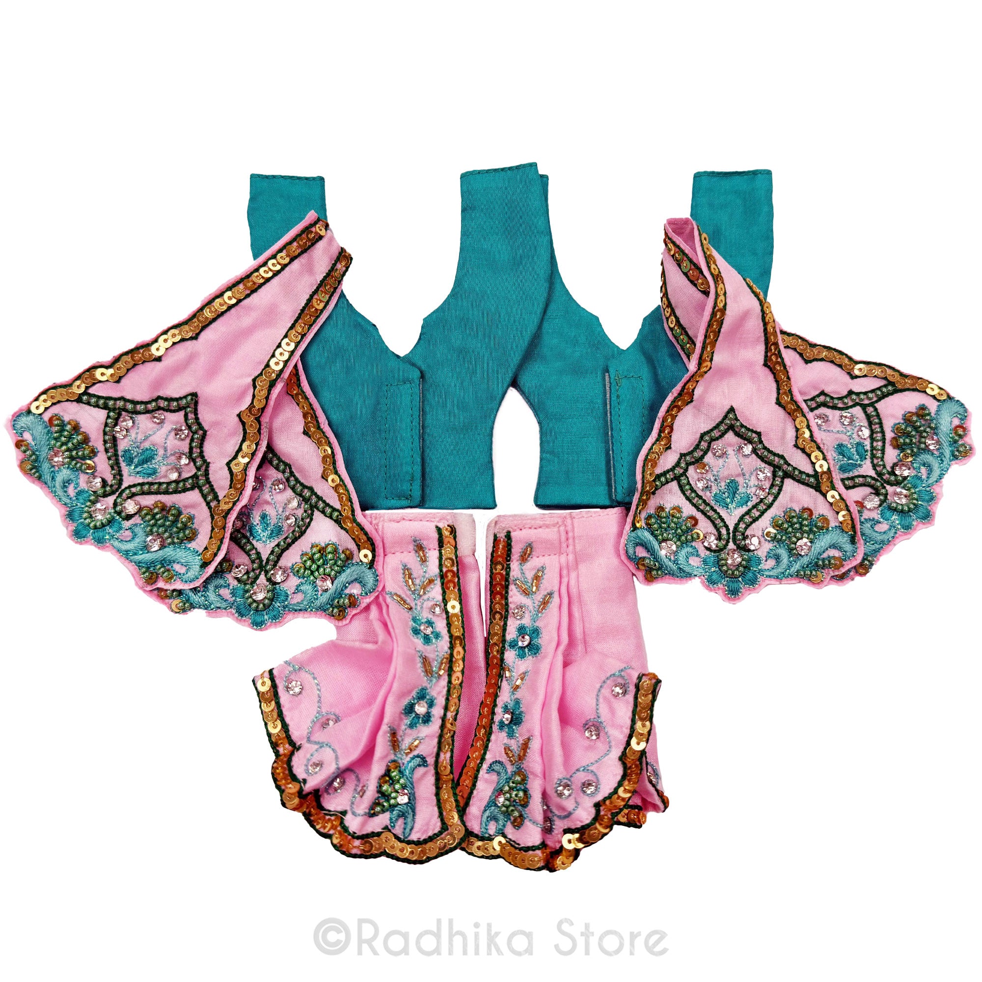 Jawat - Love in Separation - Pink and Teal Green - Silk - Gaura Nitai Deity Outfit