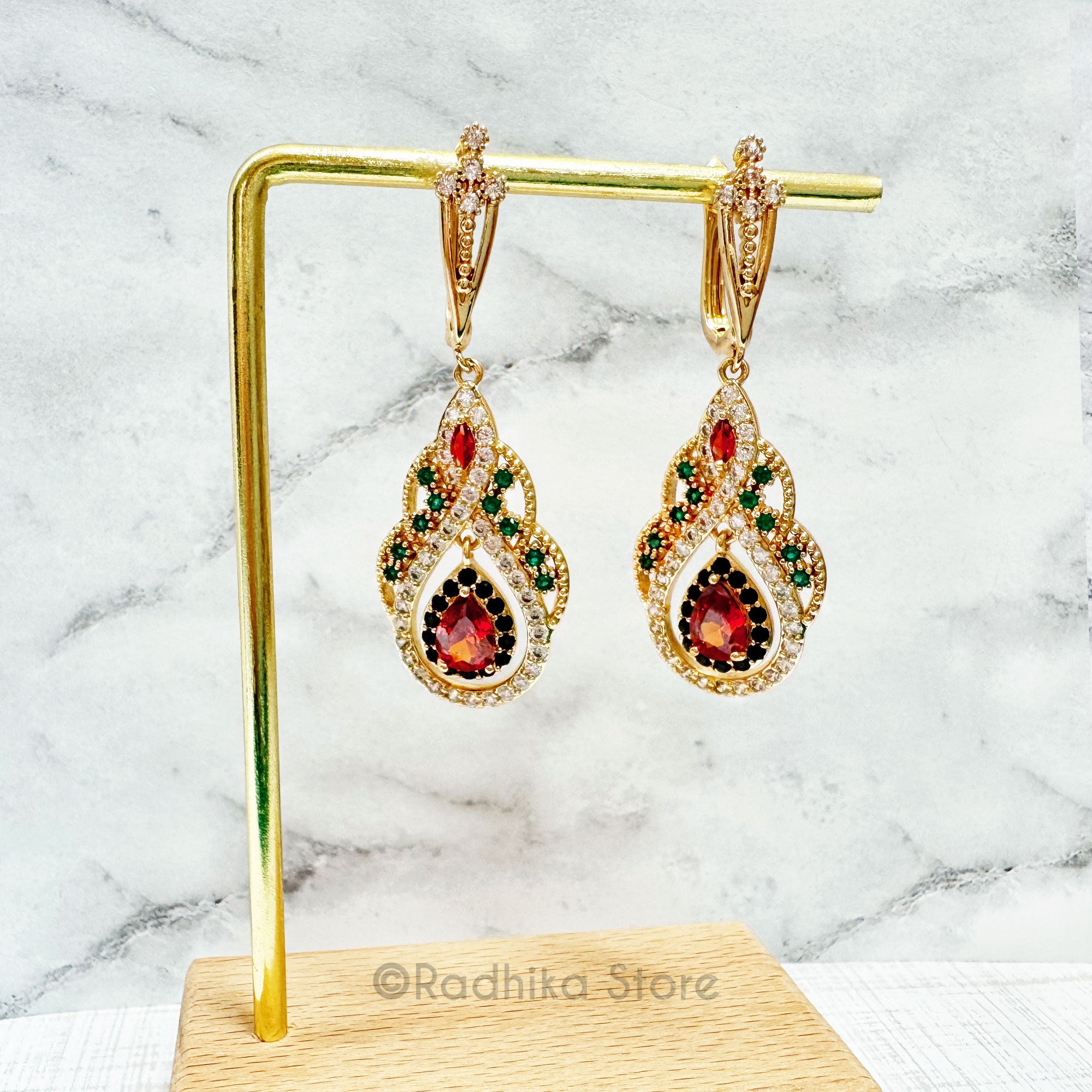 Elegant Vedic Style With Floating Teardrop Ruby-  Earrings