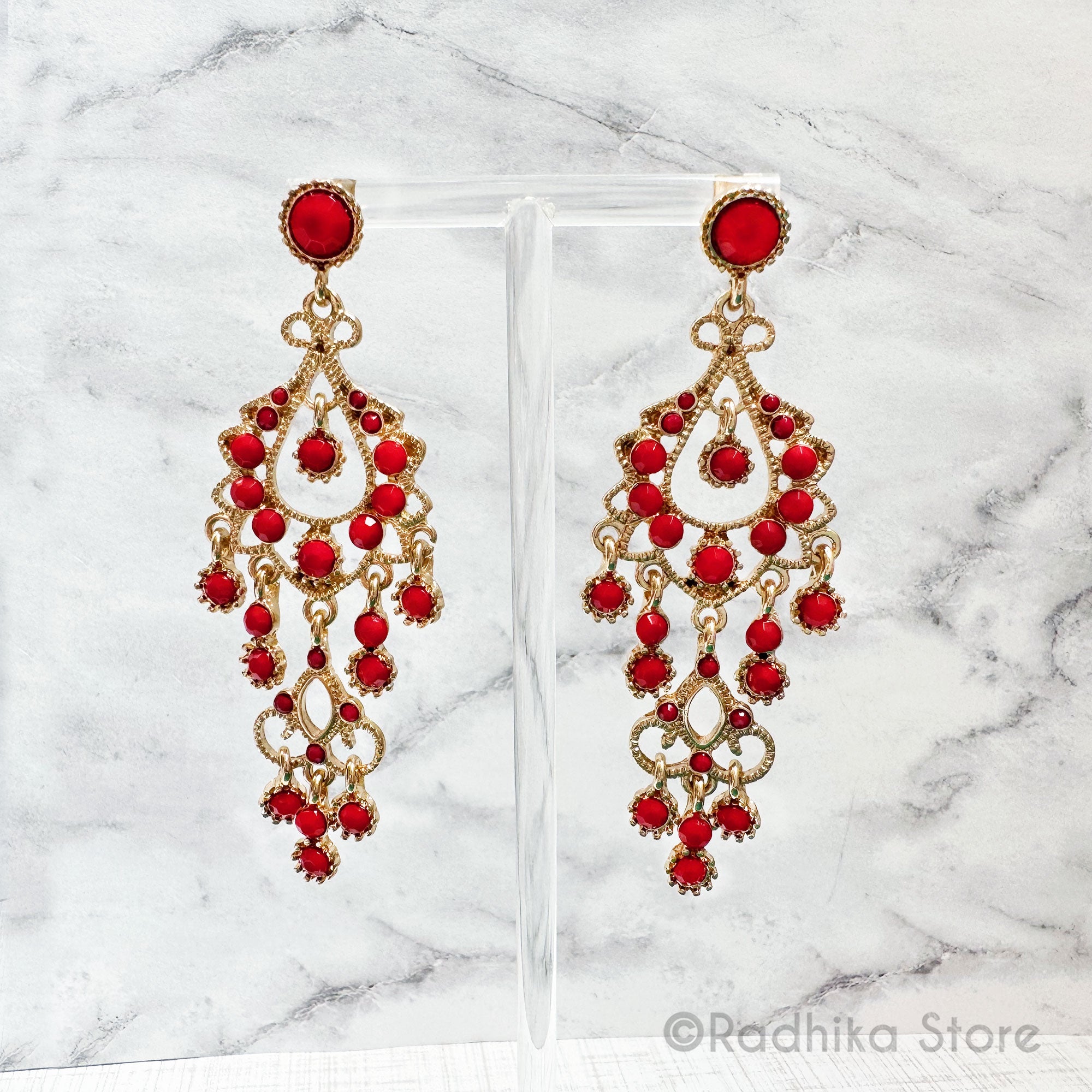 Golden Coral Temple Chandelier - Earrings