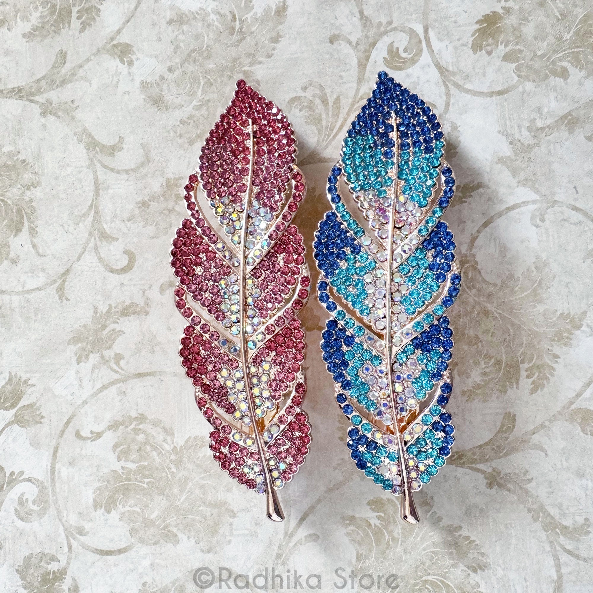 Jeweled Feathers - Pendants - Hair Barrette