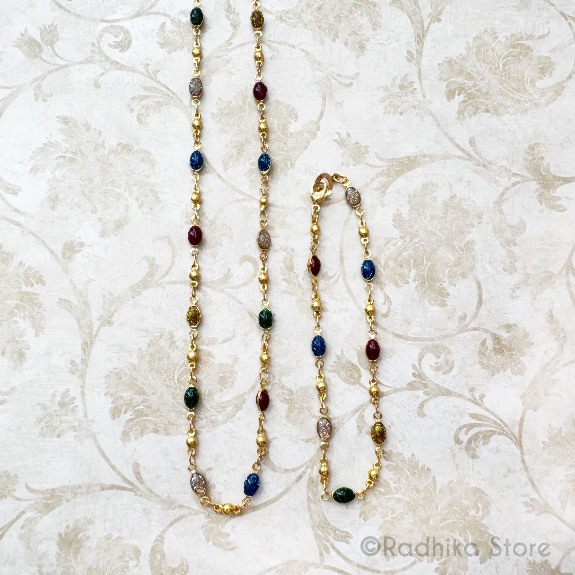 Fancy Gold Chain With Multi Color Earth Tone Stones- Necklace