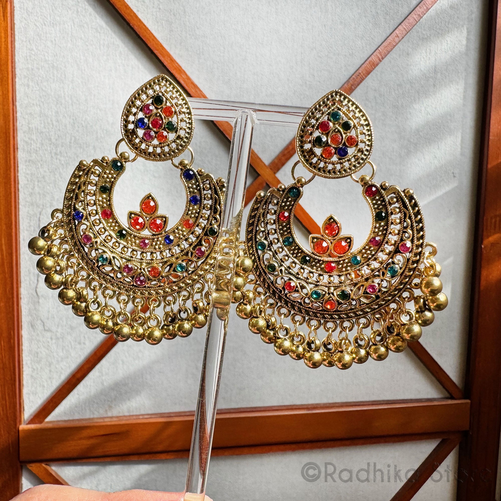 Multi Color Gold Jhumka - Earrings