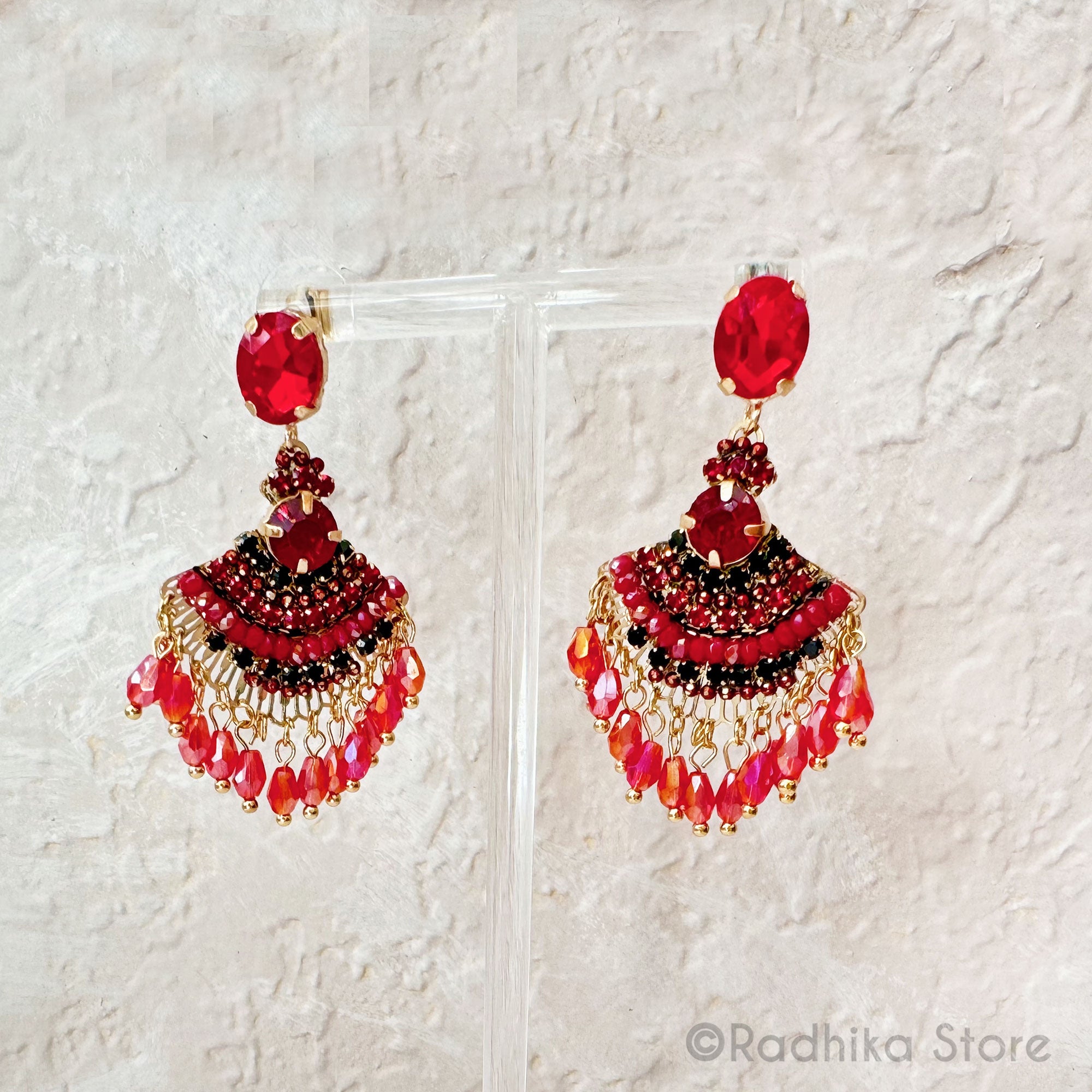 Ruby Crystals Vedic Design - Earrings