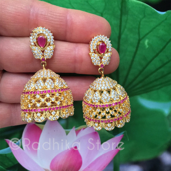 Ruby Paisley Flower Earrings - Bollywood Collection - Radhika Store