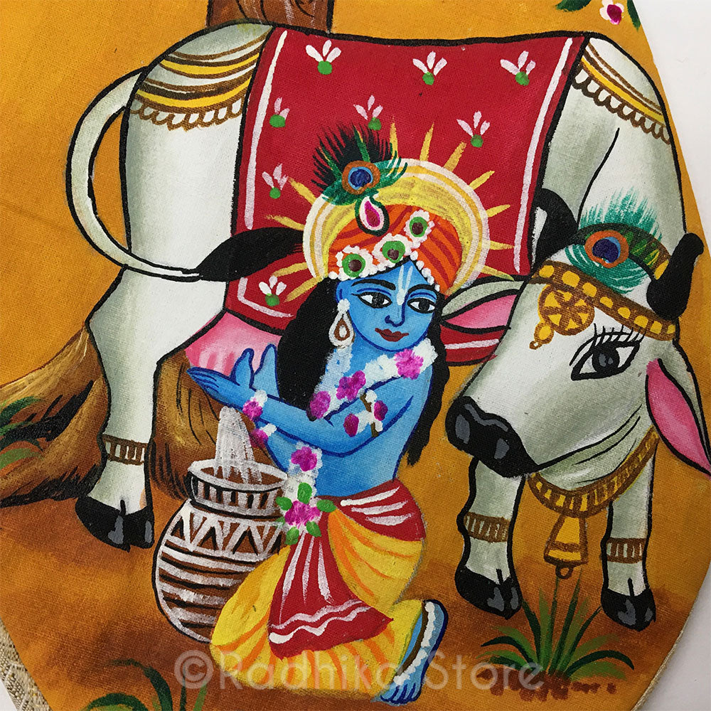 Gopal Krishna Milking Surabhi - Hand Painted - Bead Bag - Radhika ...