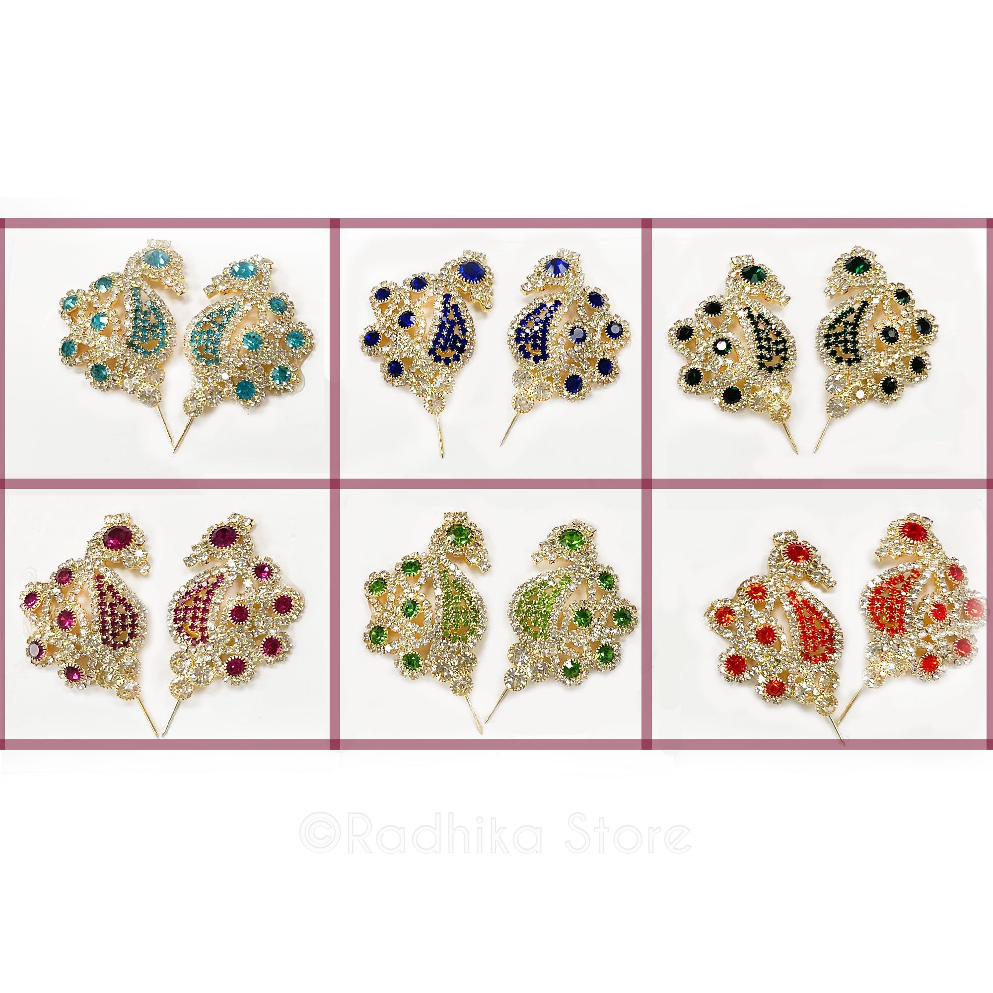 Madhuram Peacock- Rhinestone Deity Turban Pins-Choose Color