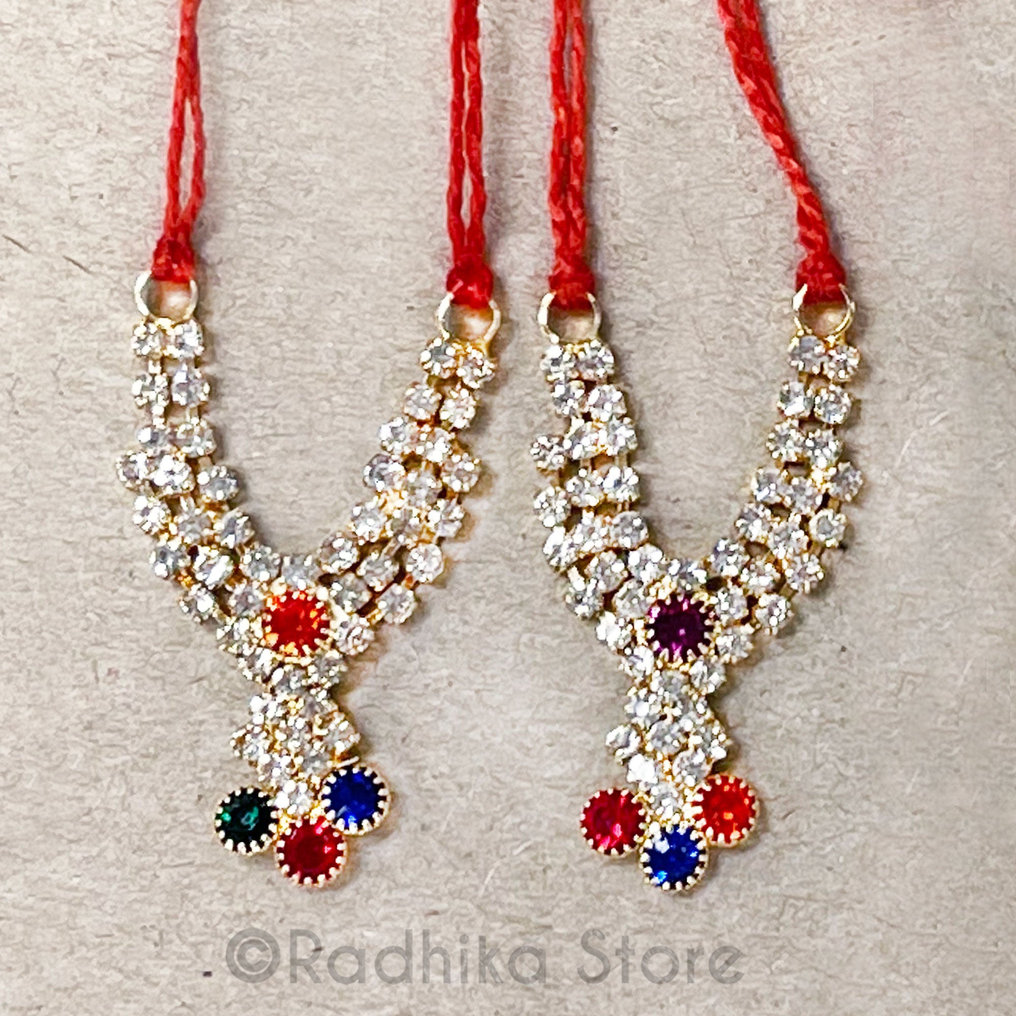 Tiny Krishna Dots - Multi Color and Diamond- Rhinestone Deity Necklace