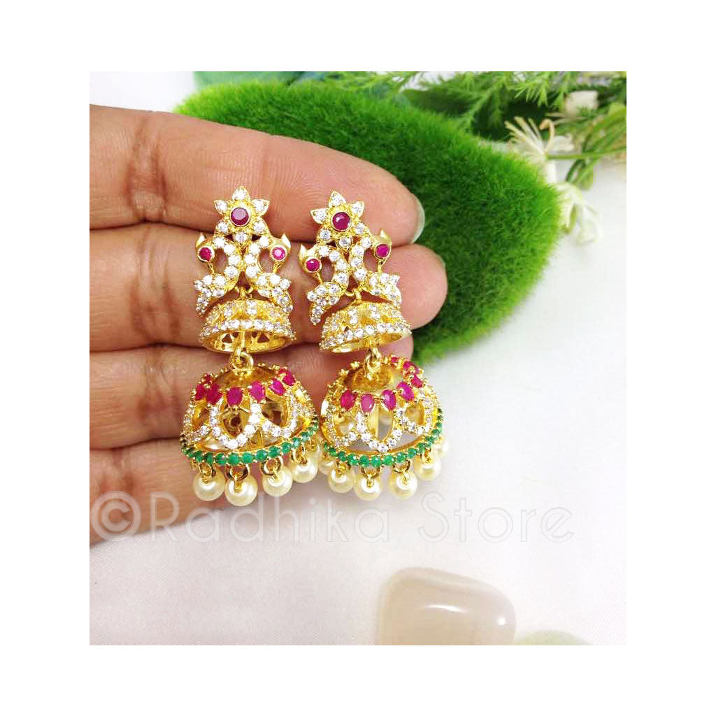 Ruby Paisley Flower Earrings - Bollywood Collection - Radhika Store
