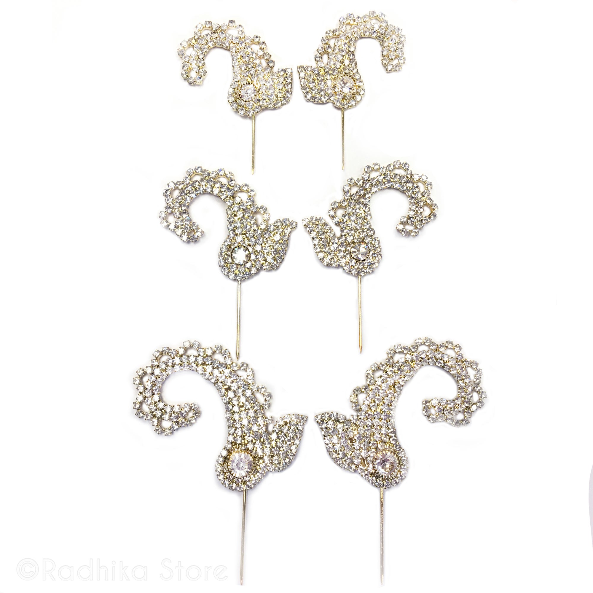 Swan Chandrika - Rhinestone Deity Turban Pins (Set of Two) - Select Size